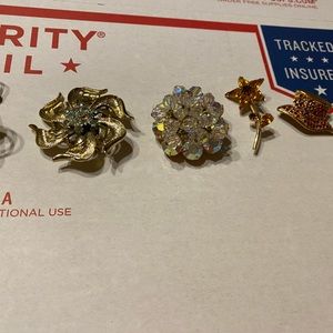 Vintage 5 PC Rhinestone Brooch Lot VGUC 😊😊